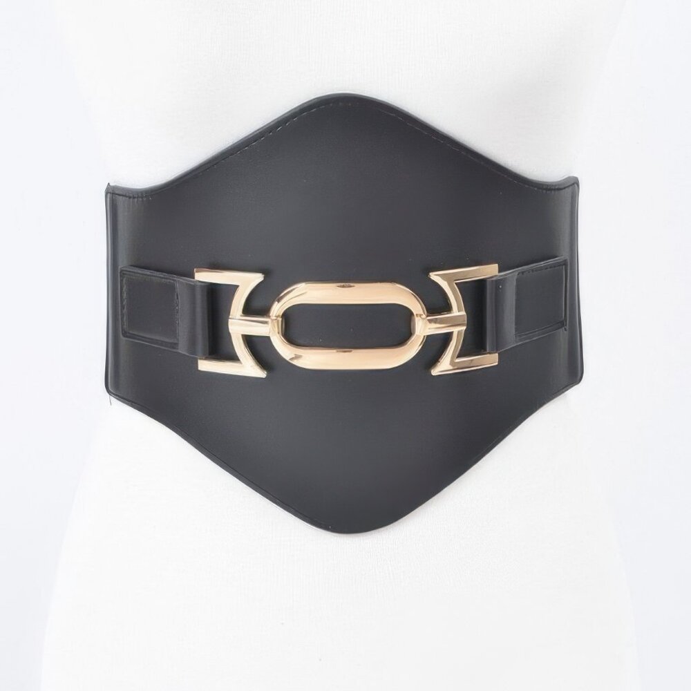 Faux Leather Wide Elastic Belt